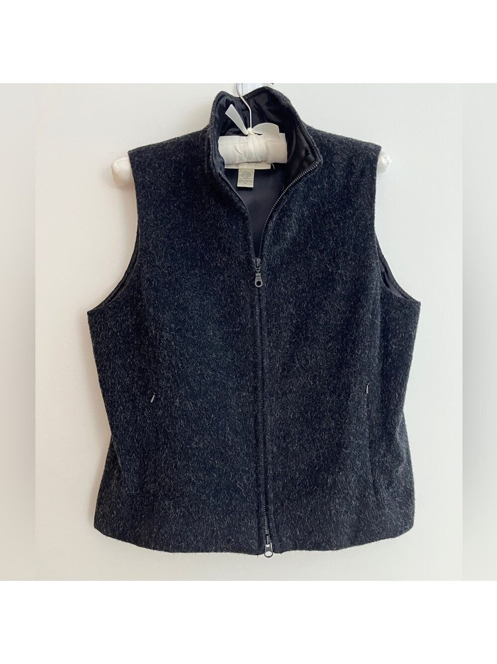 EDDIE BAUER Vintage Zip Front Lined Vest Alpaca Mohair Wool Blend Neutral Layer